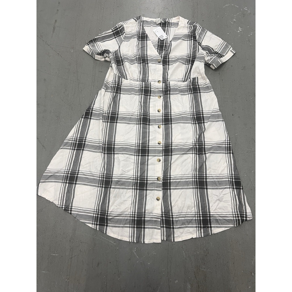 H&M Womens Medium Black & White Plaid Dressed Cropped Snap Button Up Long Sleeve